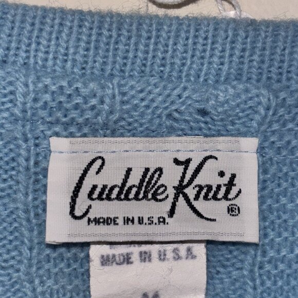 Cuddle Knit Blue Cable Knit Cardigan Vintage Y2K Cozy Sweater M - Picture 3 of 4